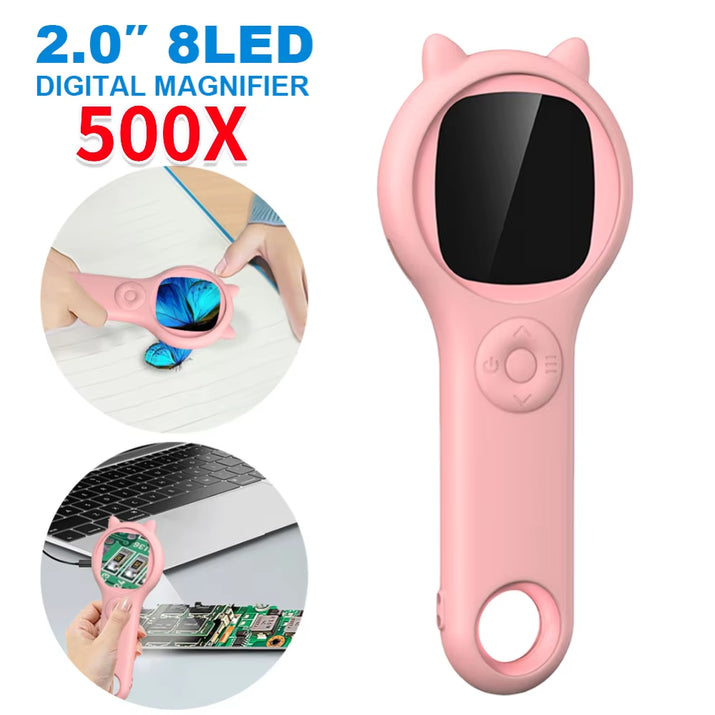 60-120X/500X Digital Handheld Microscope Magnifier 2.0 Inch IPS Screen Microscope Camera 8 LED 2 MP Electronic Coin Magnifier ﻿